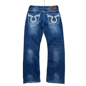 Mens Y2K Big Star Buckle Pioneer Bootcut Blue Denim Jeans Size 32x30
